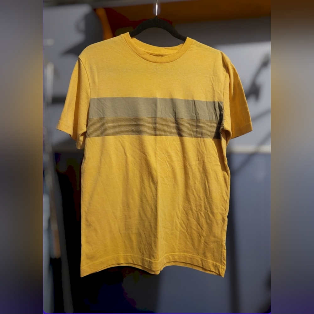 George Yellow Striped Crewneck Shorts Sleeve T-Shirt Men's Size S …